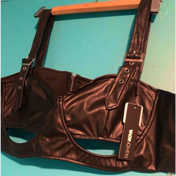 TOP ONLY- BRAND NEW FAUX LEATHER CUT OUT CROP TOP - Picture 8 of 12